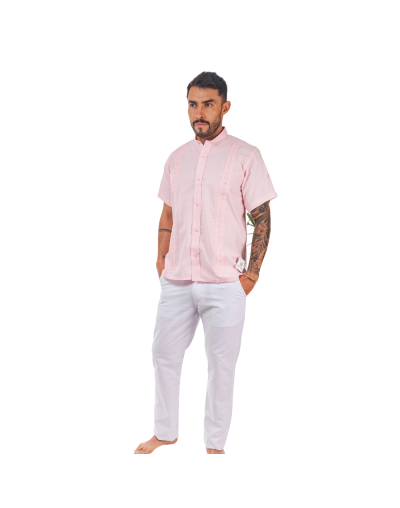 guayabera en lino rosa