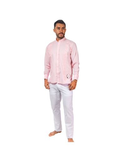 guayabera en lino rosa