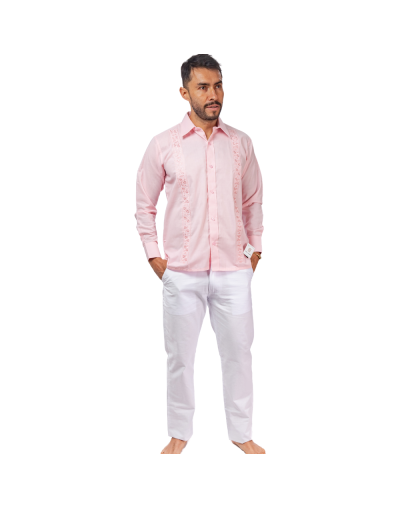 guayabera en lino rosa