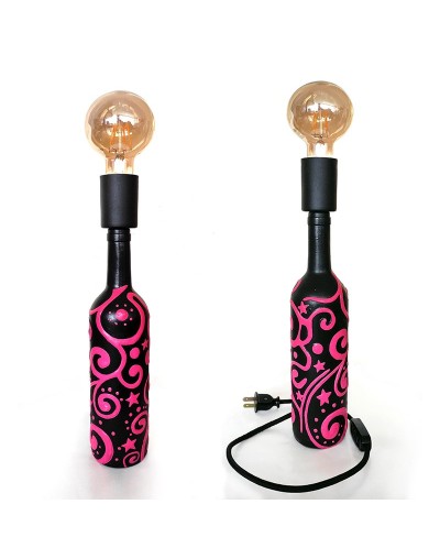 Lampara botella diseño relieve fucsia