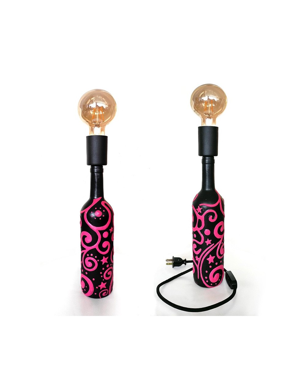 Lampara botella diseño relieve fucsia