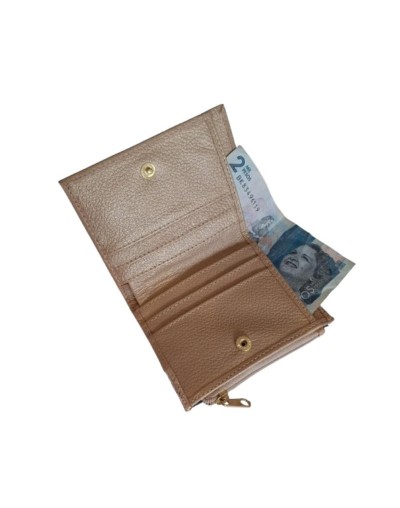 Mini Billetera Dama Dorada en Cuero