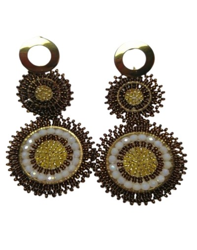 ARETES DOBLES CAFÉ TEJIDOS REDONDOS