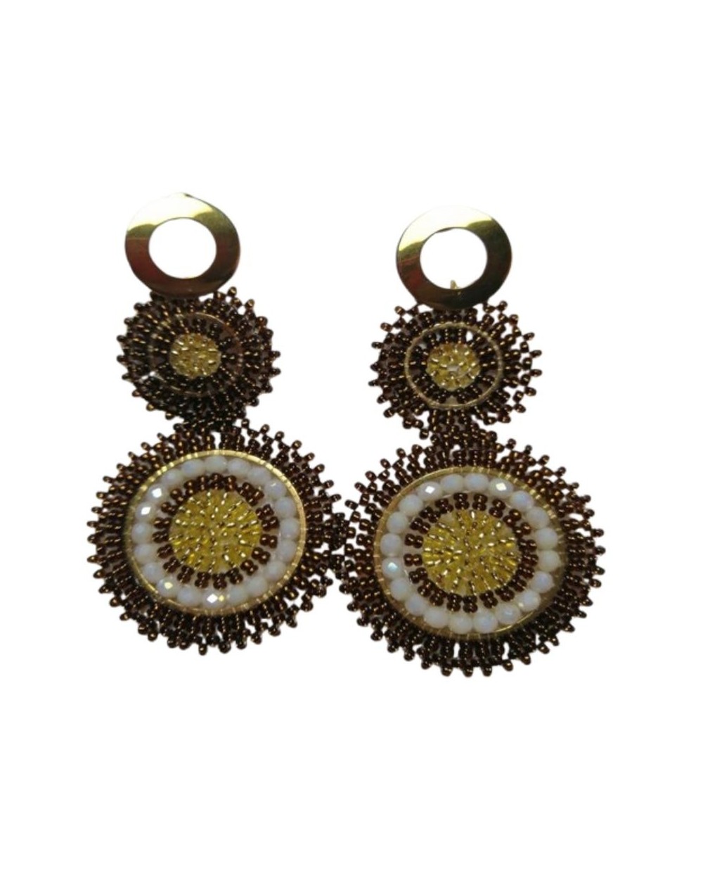 ARETES DOBLES CAFÉ TEJIDOS REDONDOS