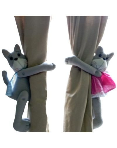 Sujeta Cortinas Gatos Grises