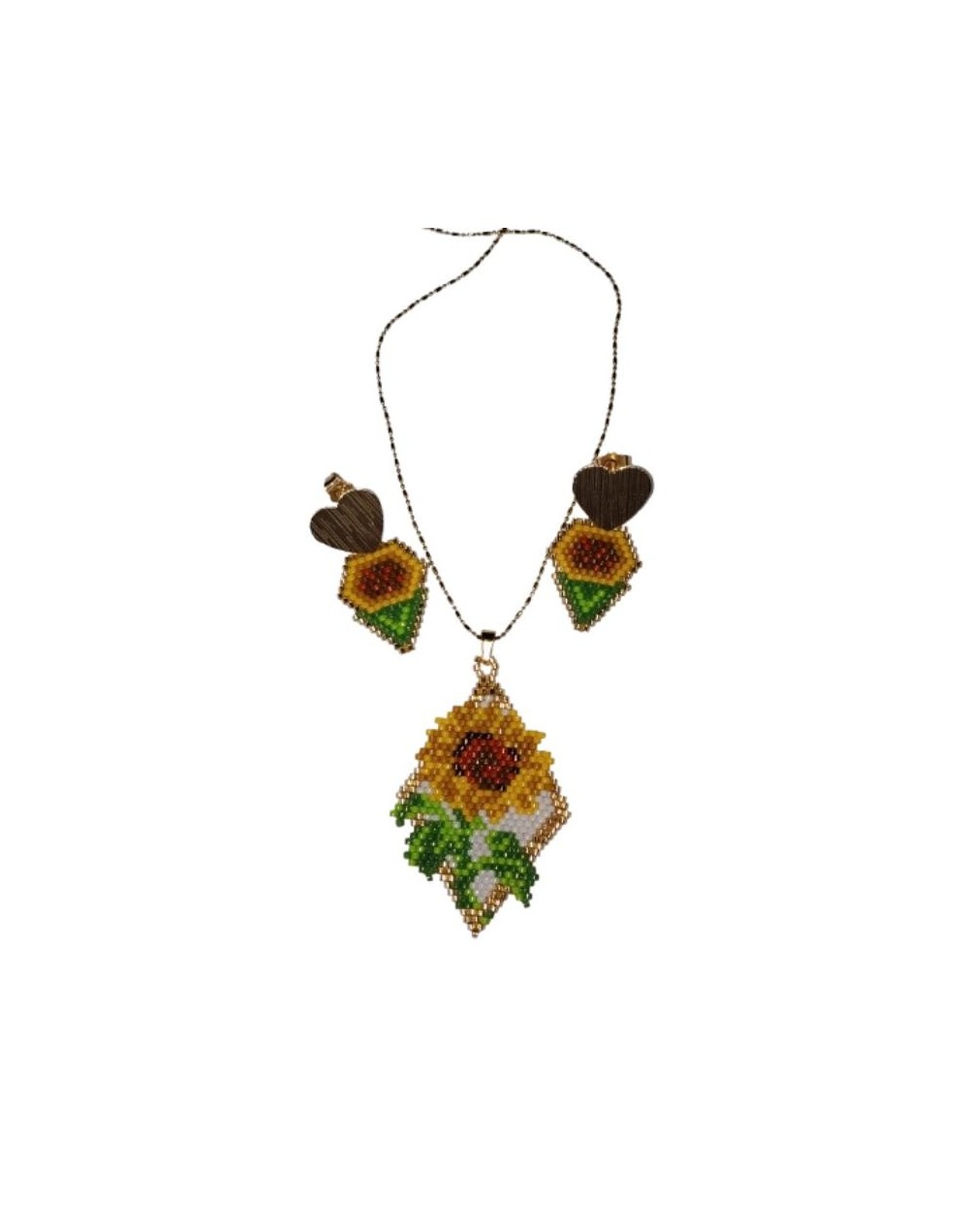 Collar y aretes girasol