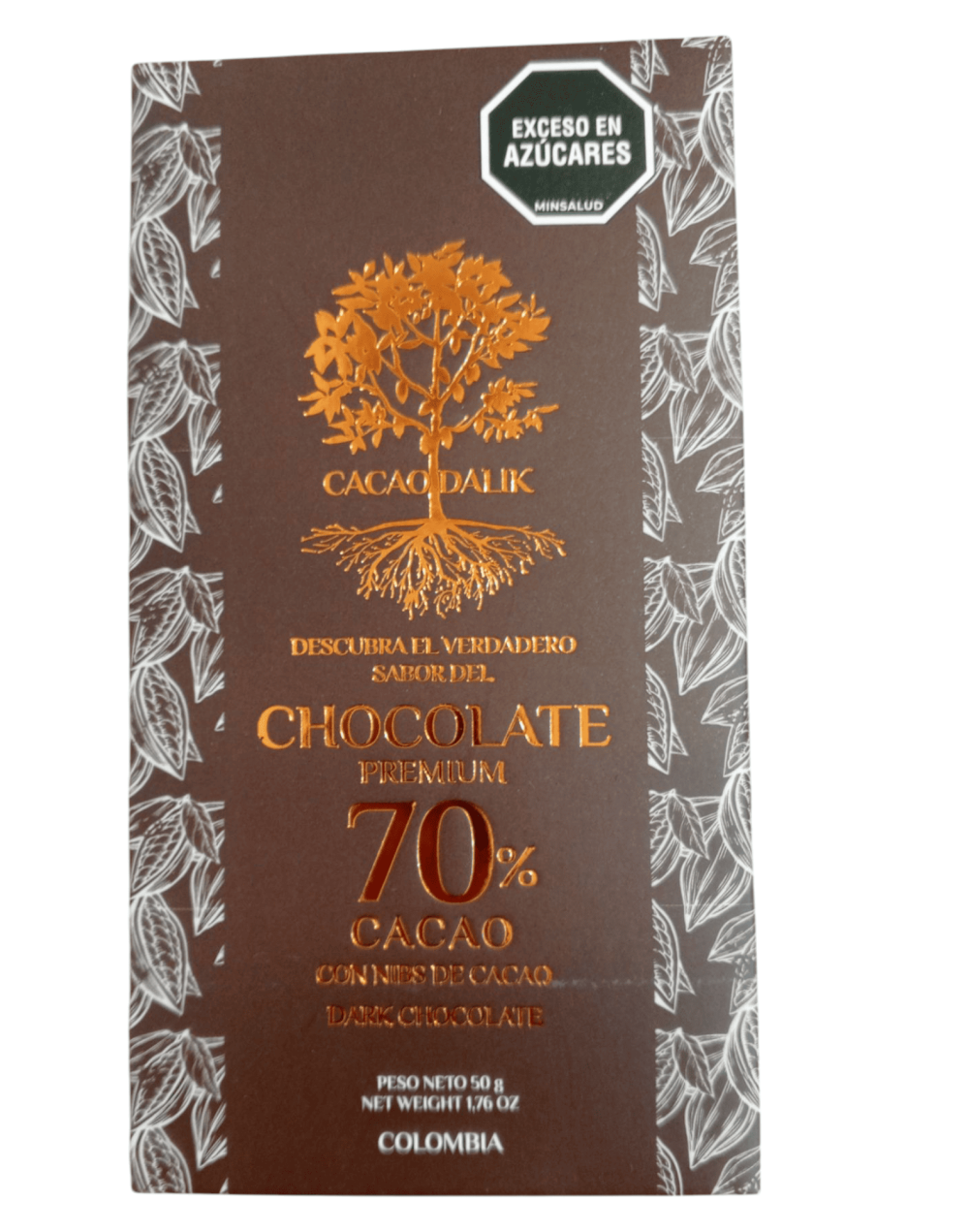 Barra de chocolate 70% cacao-nibs de cacao 50g
