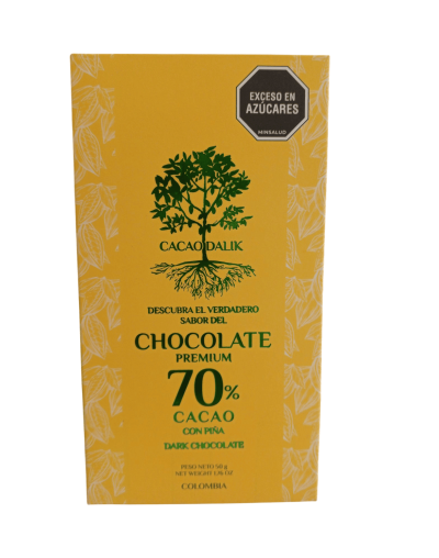 Barra de chocolate 70% cacao-piña 50g