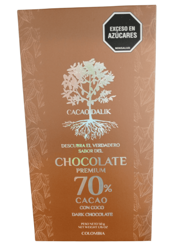 Barra de chocolate 70% cacao-coco 50g