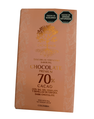 Barra de chocolate 70% cacao-semillas de girasol y sal de himalaya  50g