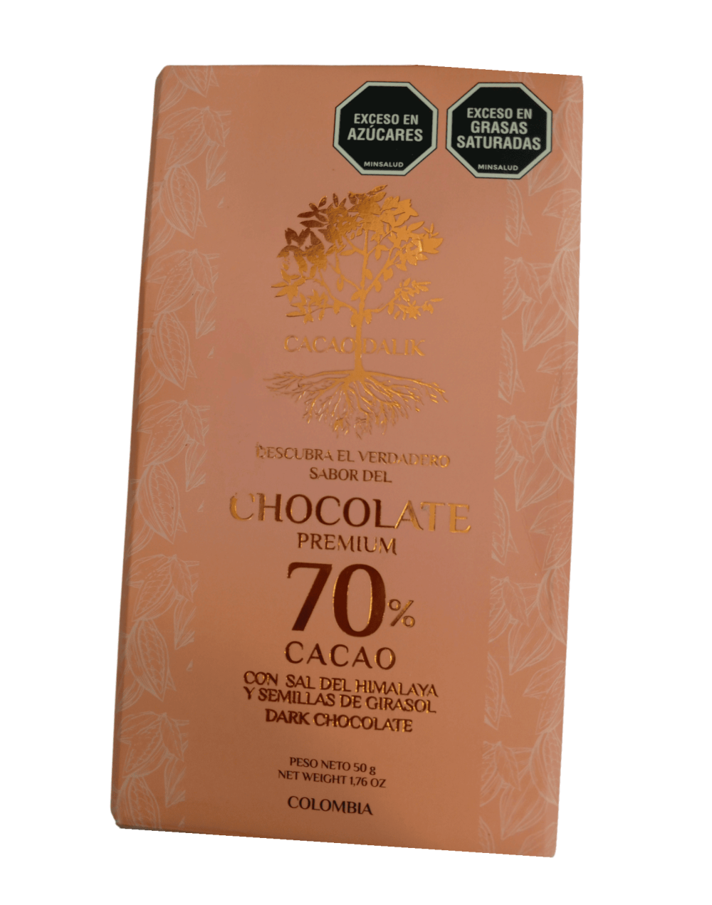 Barra de chocolate 70% cacao-semillas de girasol y sal de himalaya  50g