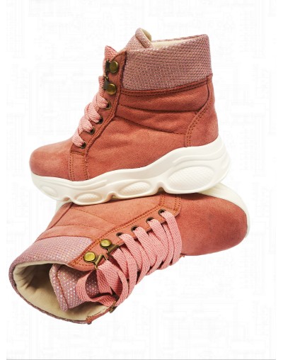 Botas para niñas de amarrar rosadas suela alta  Plataforma