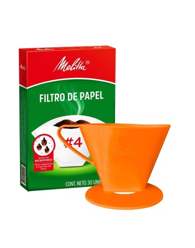 Portafiltro melitta naranja tamaño 4 con 30 filtros