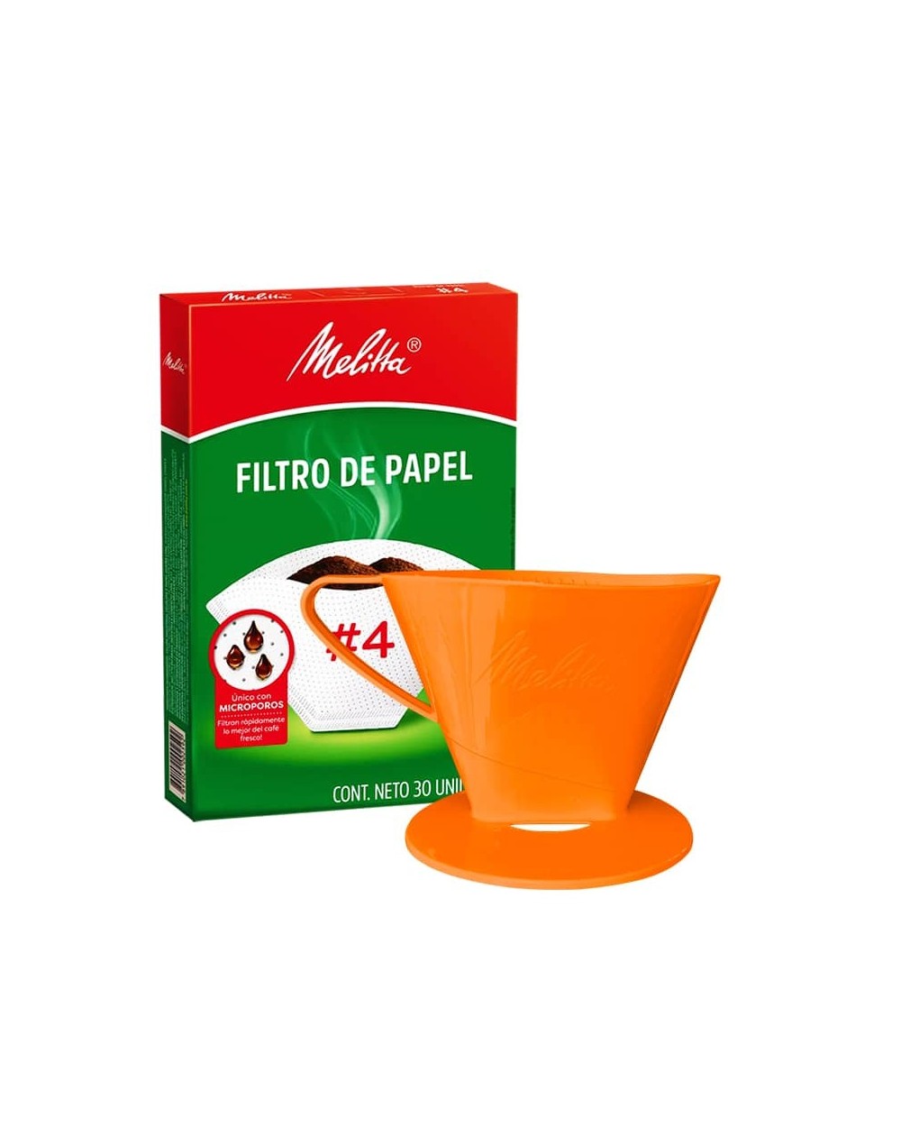 Portafiltro melitta naranja tamaño 4 con 30 filtros