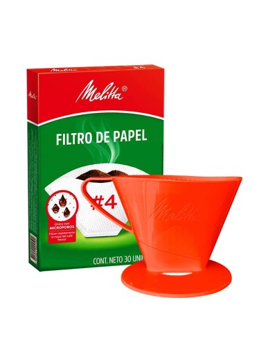 Portafiltro melitta rojo tamaño 4 con 30 filtros