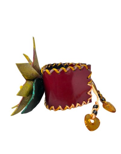 Pulsera de flor en cuero 