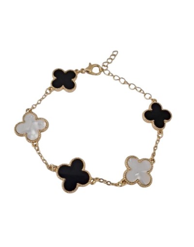 Pulsera trebol color negra y blanca