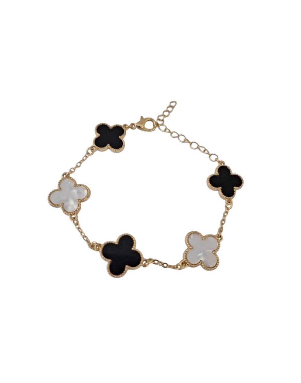 Pulsera trebol color negra y blanca