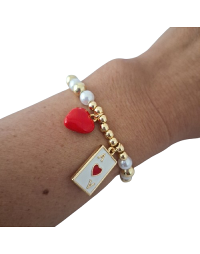 Pulsera perla blanca , dije Corazón