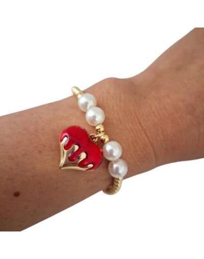 Pulsera dorada Corazón Rojo