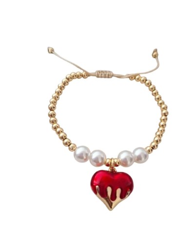Pulsera dorada Corazón Rojo