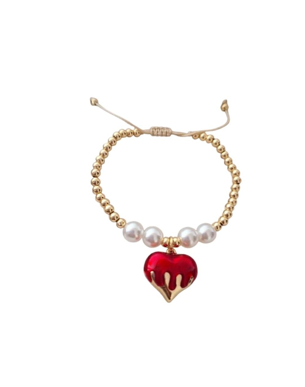 Pulsera dorada Corazón Rojo