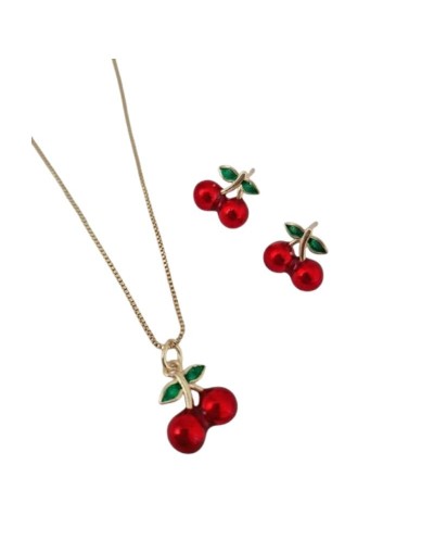 Juego cadena y aretes Cereza