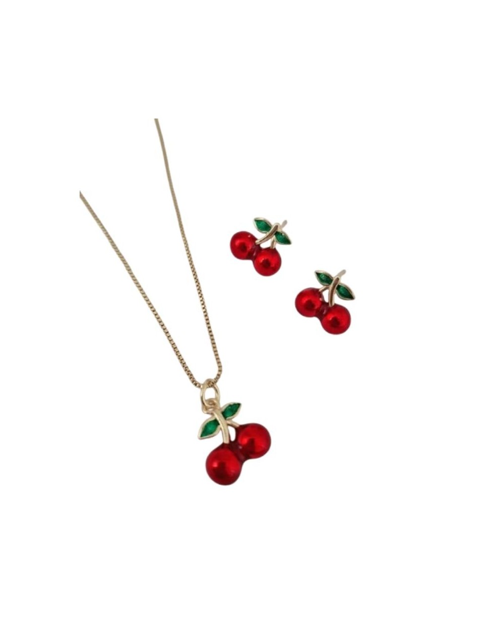 Juego cadena y aretes Cereza