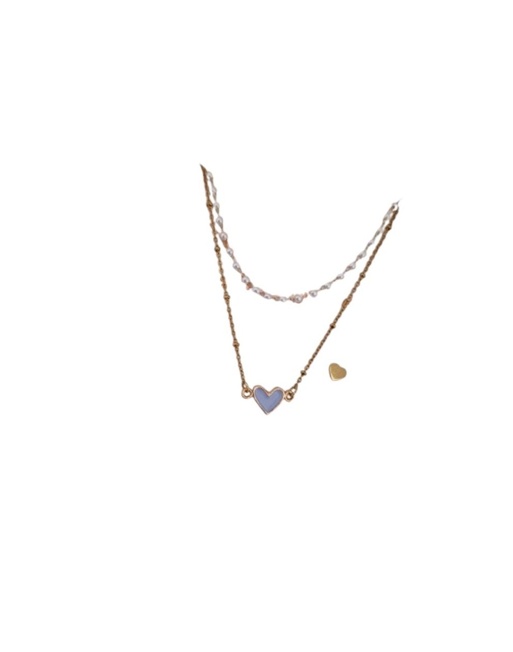 Set Collar con dije de Corazón en Perlas + Aretes de corazón