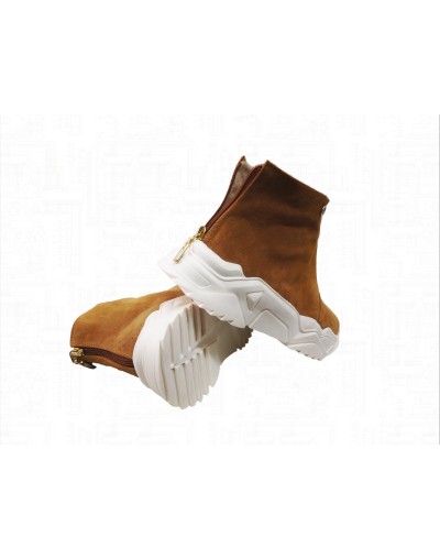 Botines para mujer deportivos color miel plataforma  Suela Alta