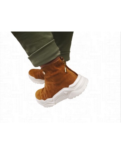 Botines para mujer deportivos color miel plataforma  Suela Alta