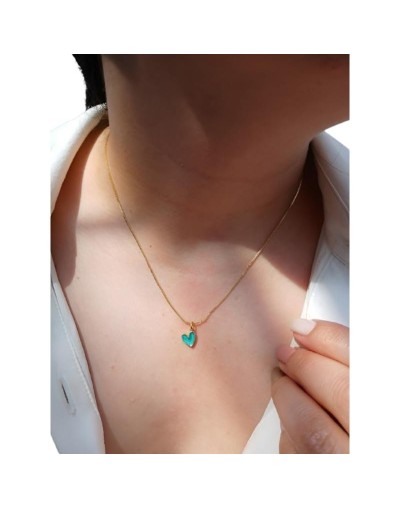 Cadena de corazón agua marina