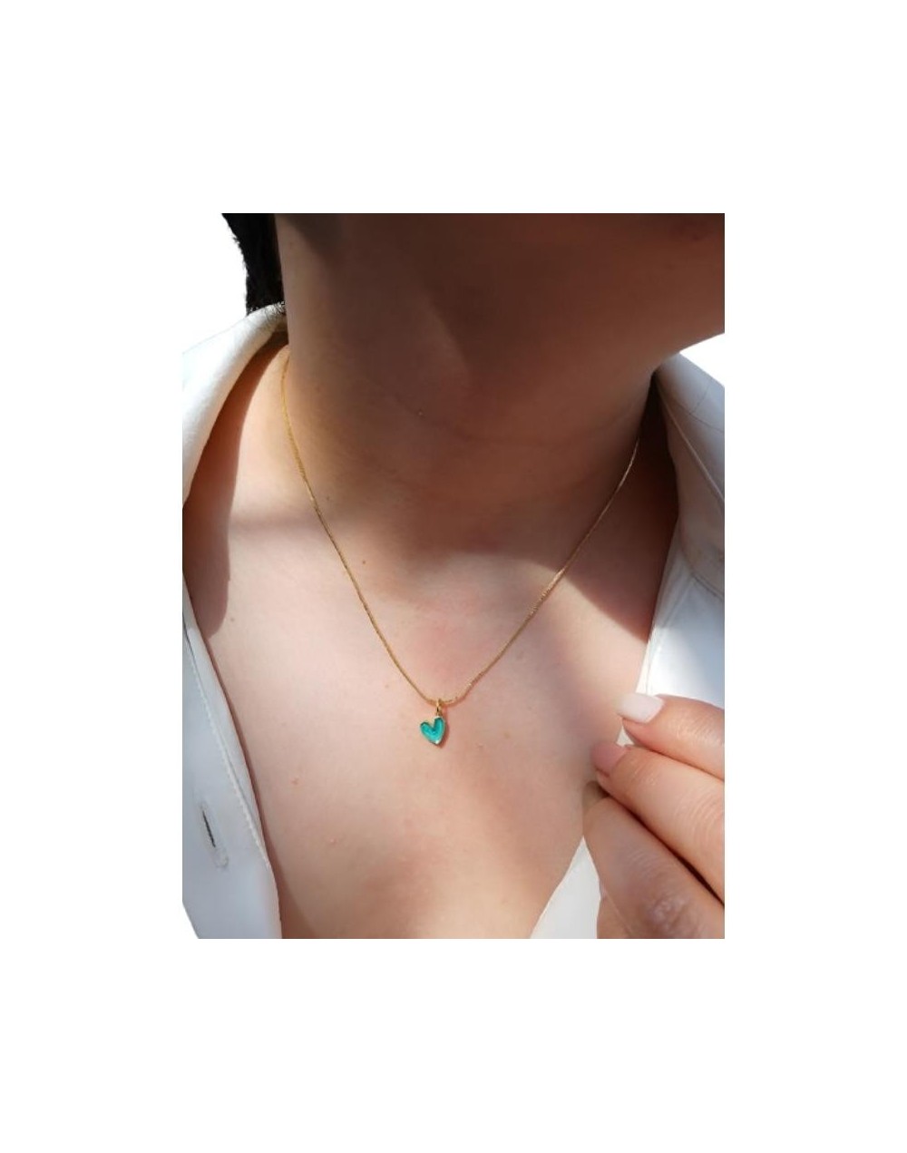 Cadena de corazón agua marina