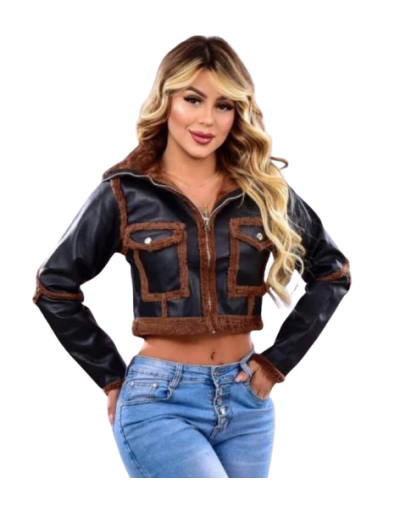 CHAQUETA CUERINA DETALLE PELUCHE
