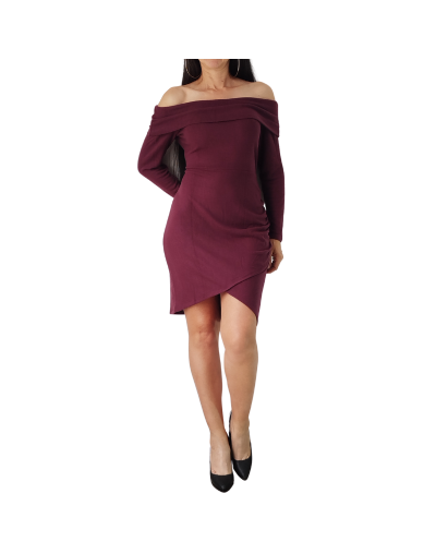 Vestido vinotinto cuello bandeja