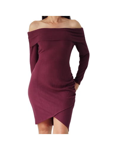 Vestido vinotinto cuello bandeja