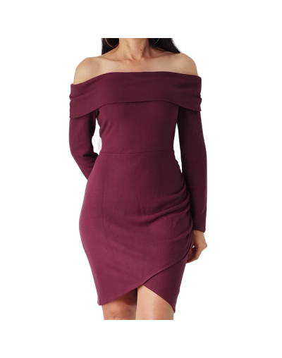 Vestido vinotinto cuello bandeja