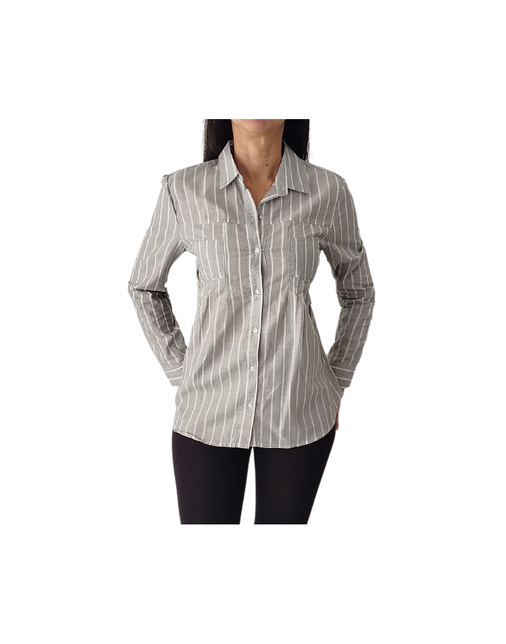 Camisa gris rayas blancas