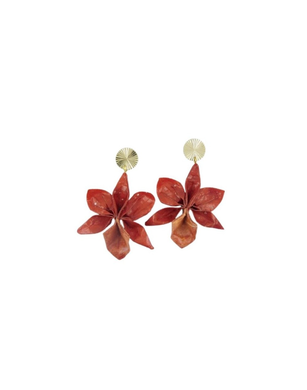 Aretes de orquidea en origami barnizado 