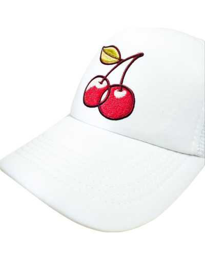 Gorra Trucker Blanca Cerezas