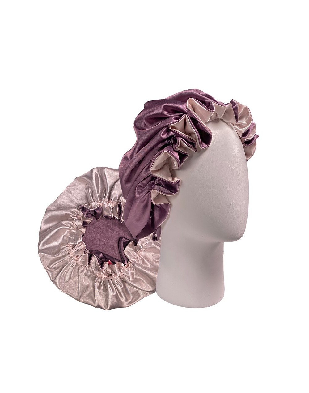 Gorro para dormir satín malva/rosa caucho