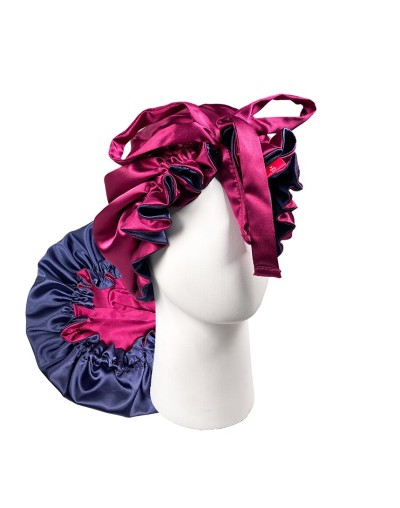 Gorro para dormir satín orquidea/azul cinta