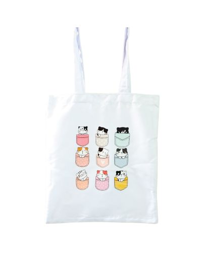 Bolsa en Drill Bolsillos de Gatitos