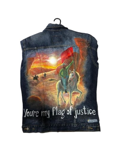 Chaqueta de Jean – Pintada a Mano – Personalizada Referencia:  Bandera de Justicia