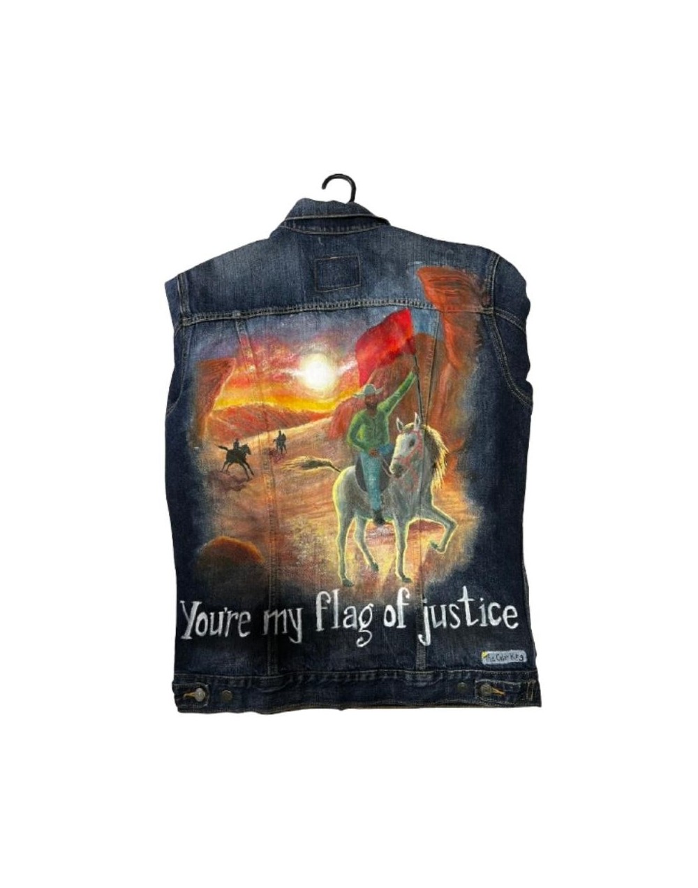 Chaqueta de Jean – Pintada a Mano – Personalizada Referencia:  Bandera de Justicia