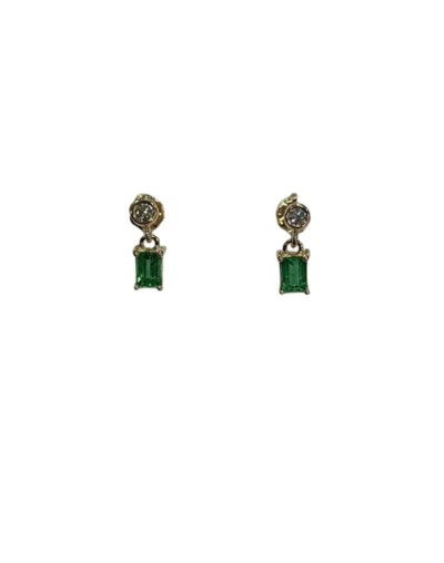 Aretes en oro 18k esmeralda y diamantes