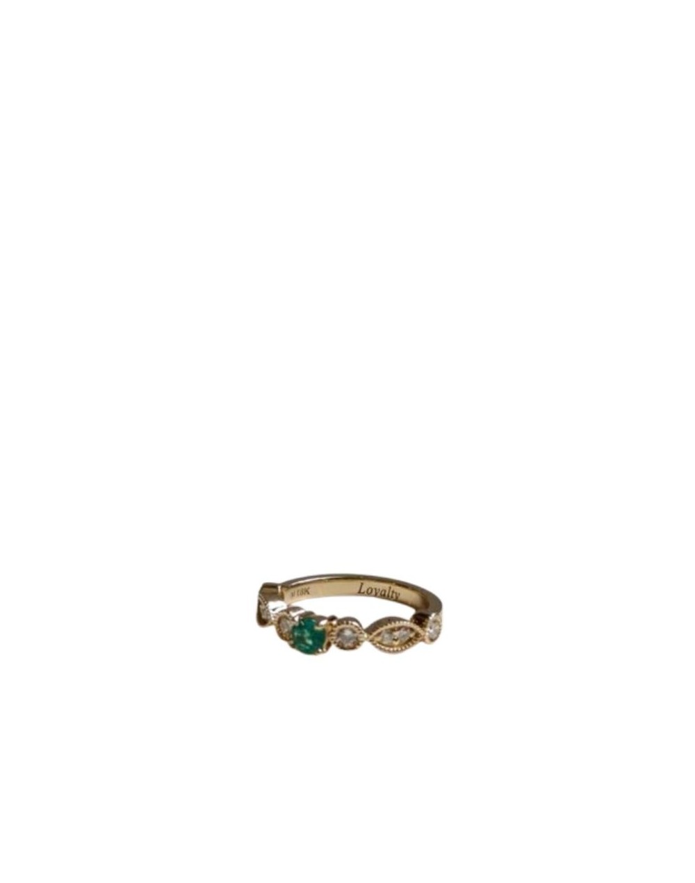Anillo en Oro 18k en Espiga con esmeralda y diamantes
