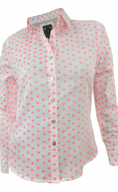 Blusa camisa manga larga en algodón estampado corazones fluorescentes