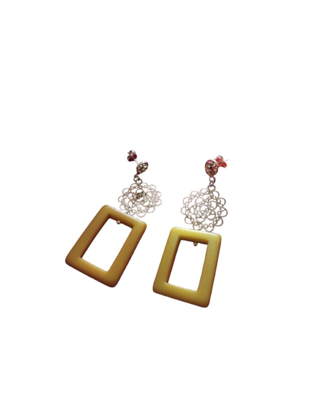 Aretes Filigrana en Plata con Baño en Oro de 18k y Tagua Marfil Vegetal