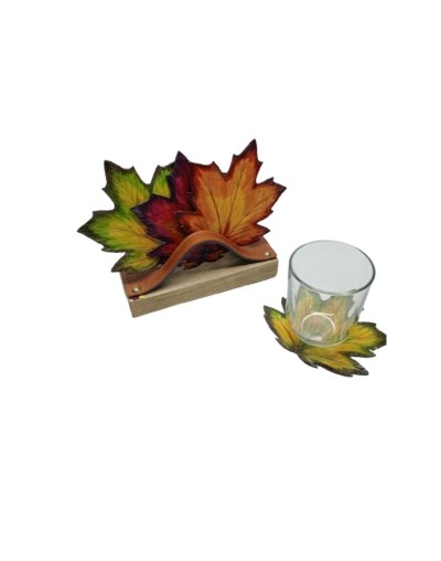 Esencia de Otoño: Kit de 6 Porta Vasos en Cuero Pintado a Mano